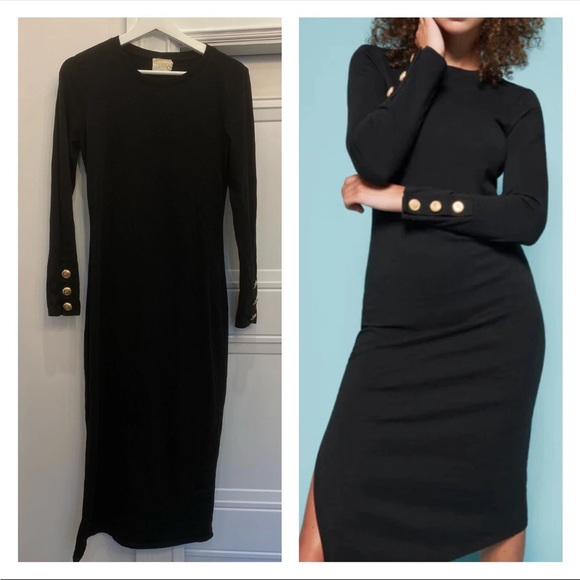 NATION LTD THEO DRESS EUC SIZE SMALL BLACK COTTON GOLD BUTTONS RETAIL $226 - Picture 1 of 5